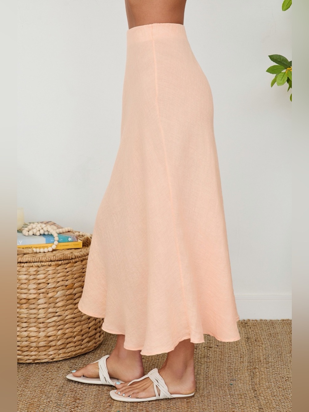 (113002-SAL) SOLID LINEN MIDI SKIRT - Picture 2 of 4